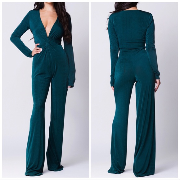 Din & Louie Pants - Holiday Jewel Deep V LongSleeve Jumpsuit